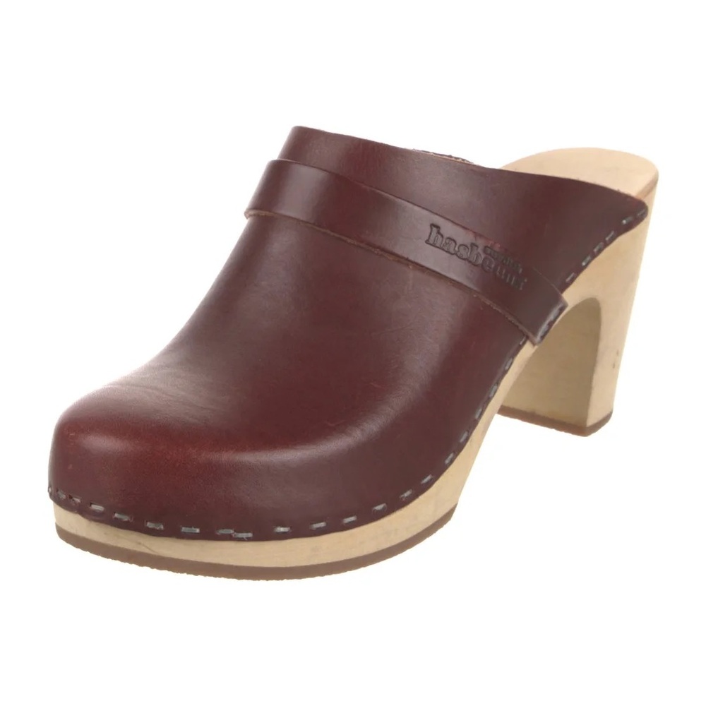 Swedish Hasbeens Brown Leather Clogs